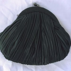 Franchi Pleated Clutch Evening Handbag Black Satin